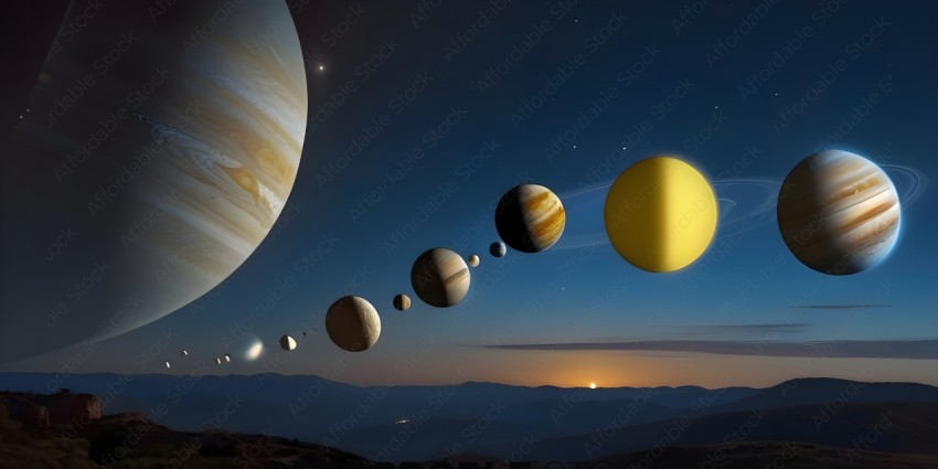 Planets orbiting around a star in a solar system