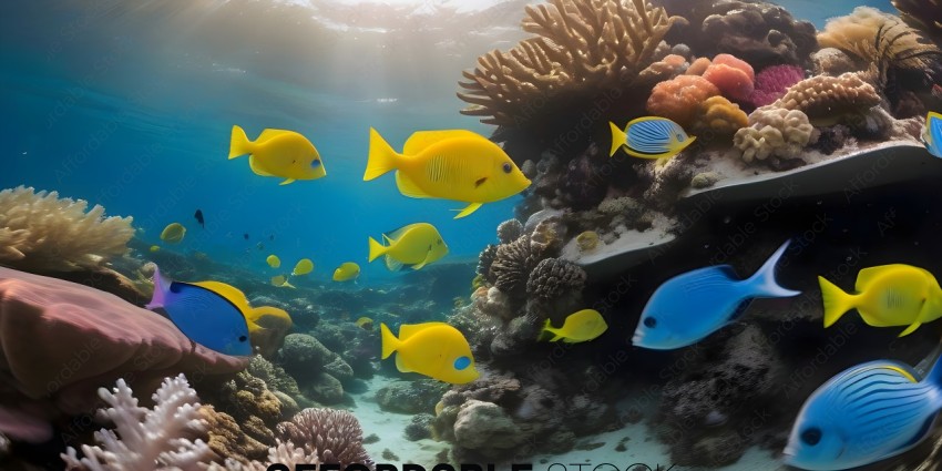 Yellow and Blue Fish Swimming in the Ocean