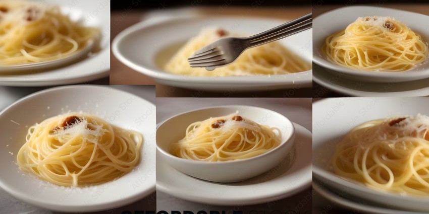 A fork is being used to eat spaghetti