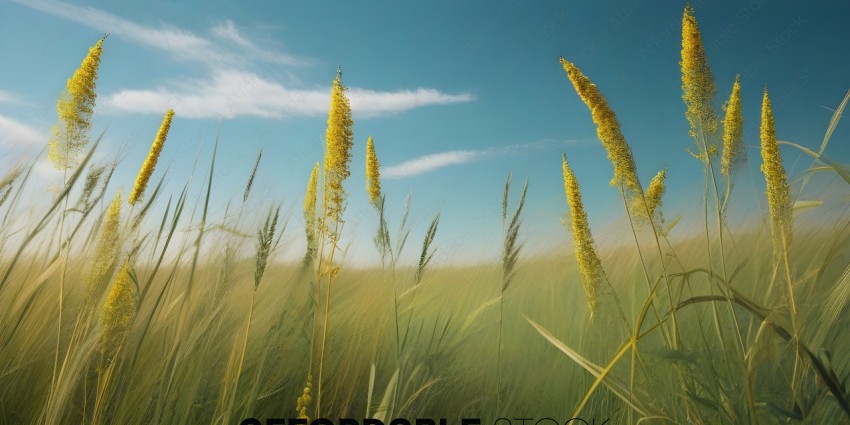 Tall yellow grass with blue sky in the background
