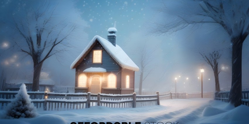 Snowy House with Snow Roof