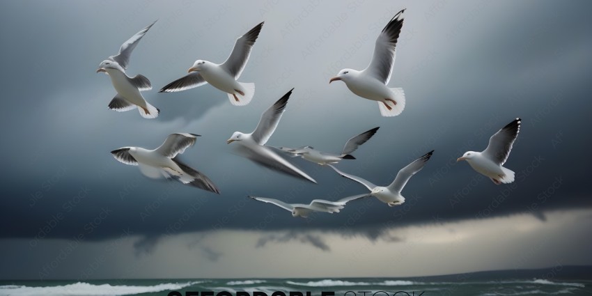 Seagulls flying over the ocean