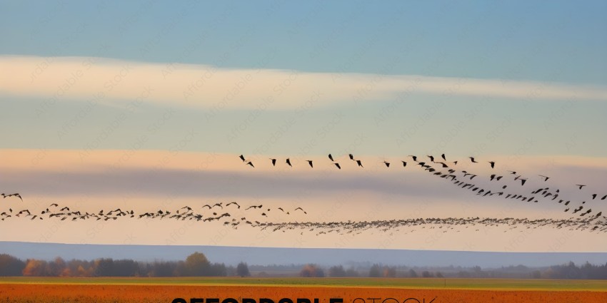 A large flock of birds flying in the sky