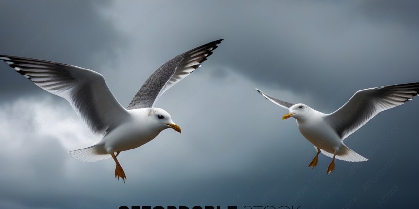 Two seagulls flying in the sky
