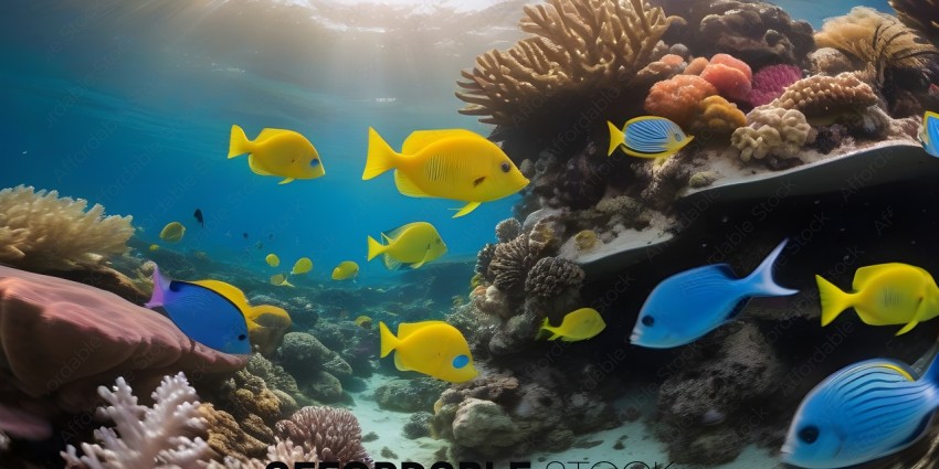 Yellow and Blue Fish Swimming in the Ocean