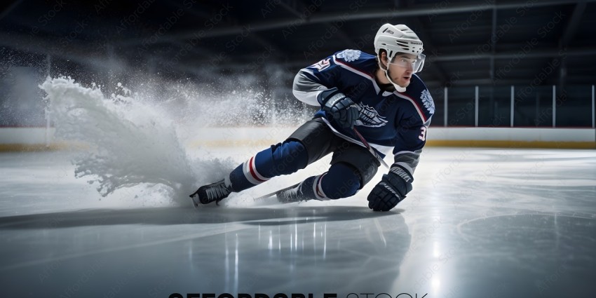 Hockey Player Sliding on Ice