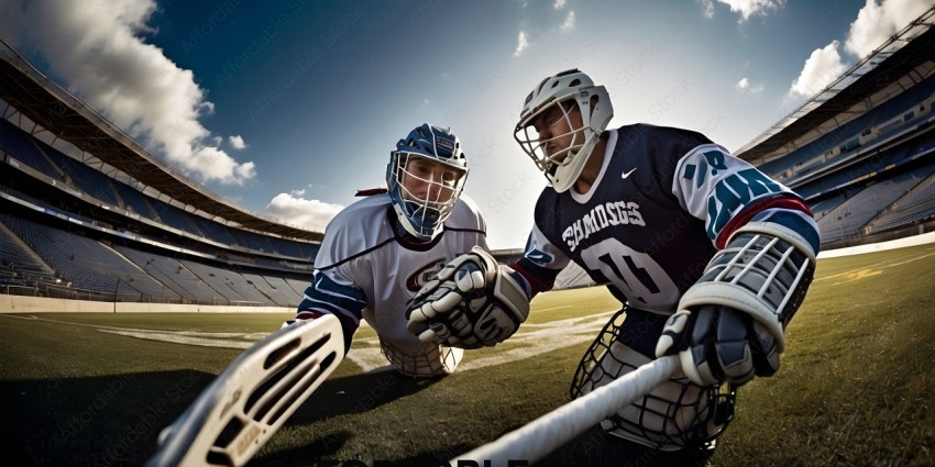 Two Lacrosse Players with Masks on