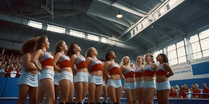 Cheerleaders in red and white uniforms