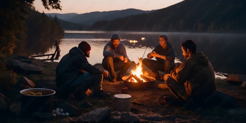 Four Men Sitting Around a Fire