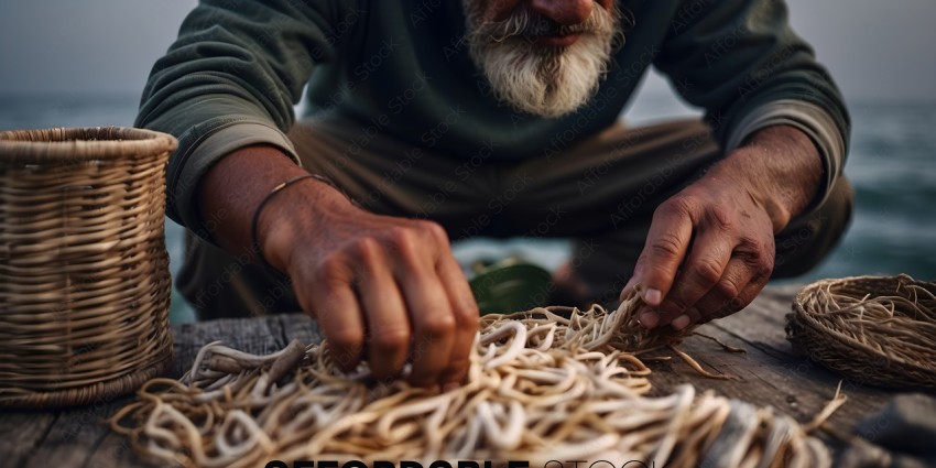Man weaving with a green tool