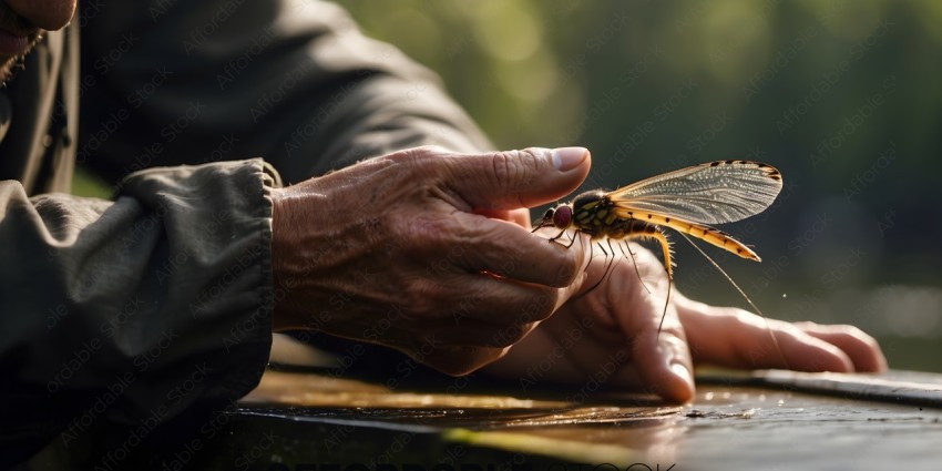 A person holding a dragonfly in their hand
