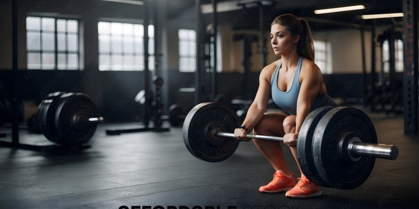 Woman in a gym holding a barbell