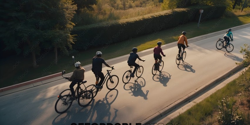 Cyclists Riding in a Line on a Road