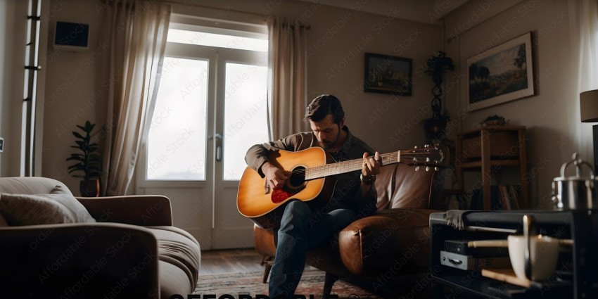 Man playing guitar in living room