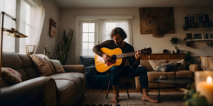 Man playing guitar in living room