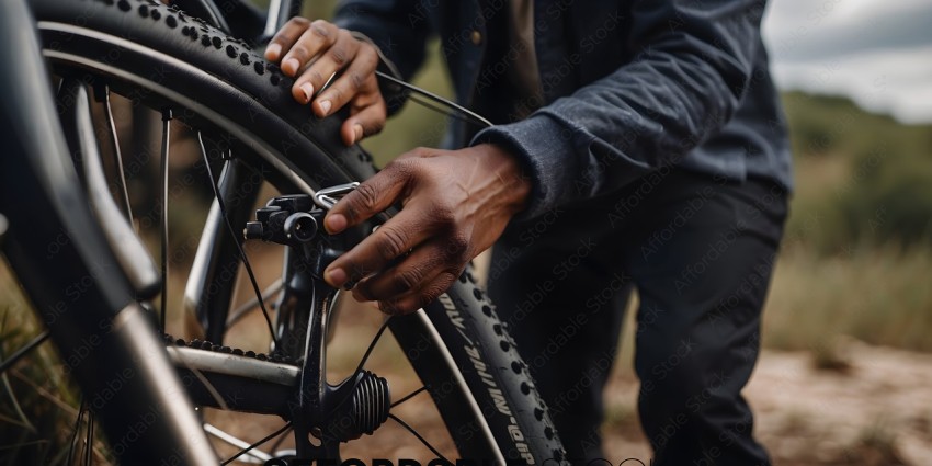 Man fixing a bicycle tire