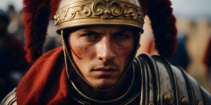 A man wearing a helmet with a red design on his face