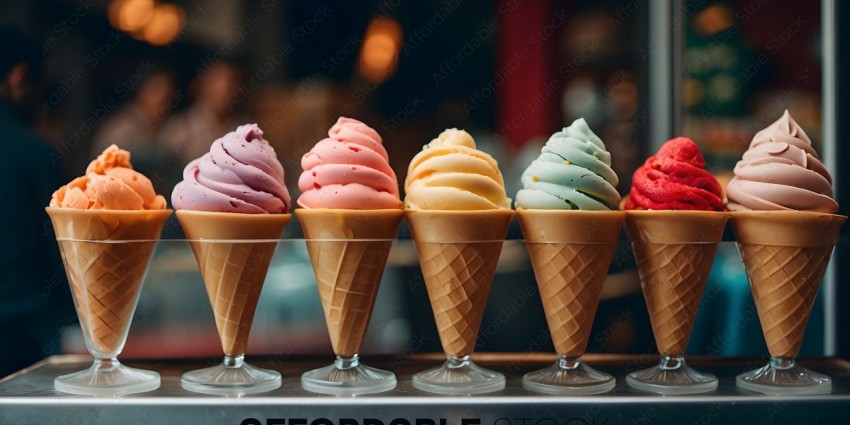 5 Different Flavored Ice Creams in Glasses