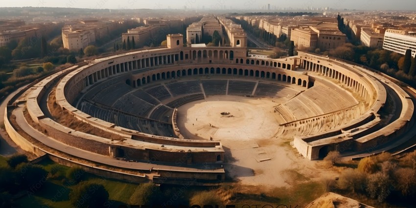 An aerial view of an ancient stadium