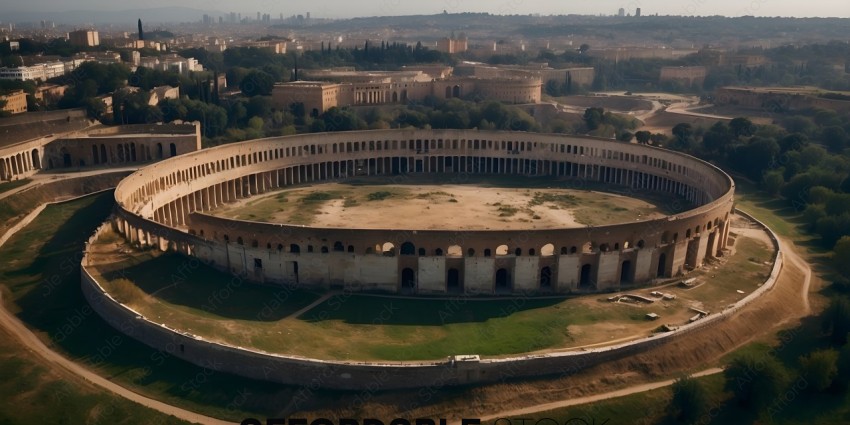 An aerial view of an ancient Roman stadium