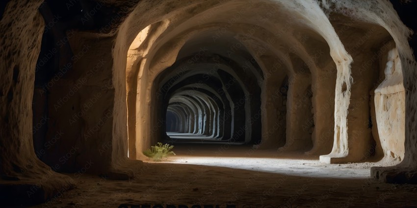 Tunnel with arches and a plant