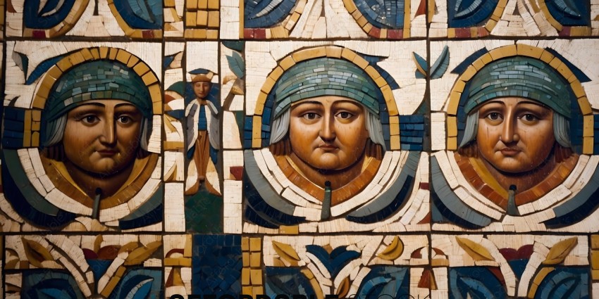 A mosaic of a woman with a blue headband