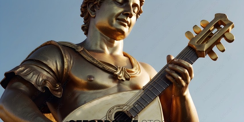 A statue of a man playing a guitar