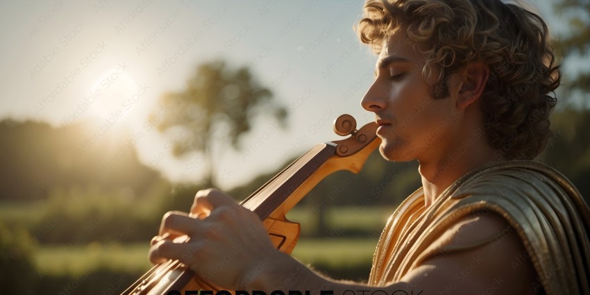 A man playing a violin in a field