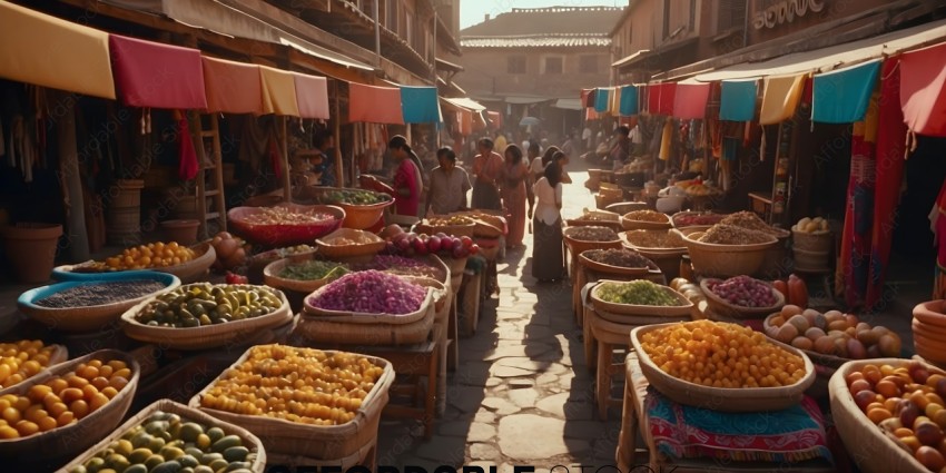 A marketplace with a variety of fruits and vegetables