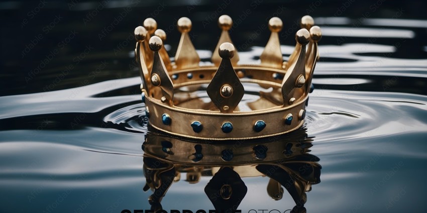 A gold crown reflecting in the water