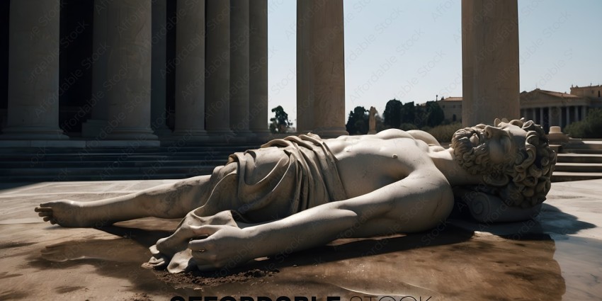 A statue of a man lying on the ground
