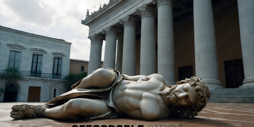 A statue of a man laying on the ground