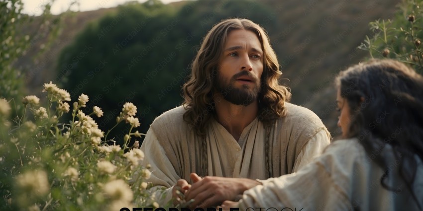 Jesus looking at someone with a gentle expression