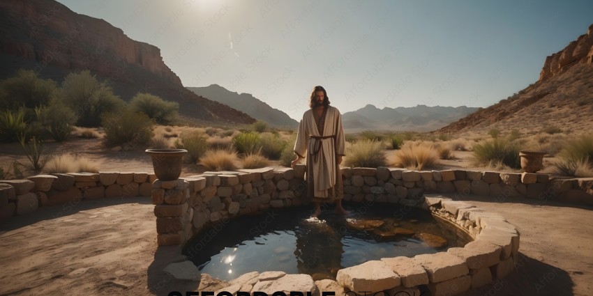 Man in Robe Standing in Watering Hole