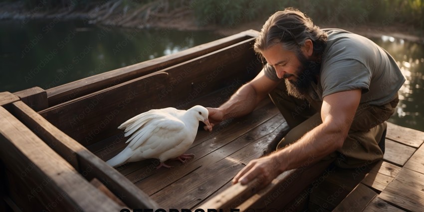 Man Feeding Bird in Boat