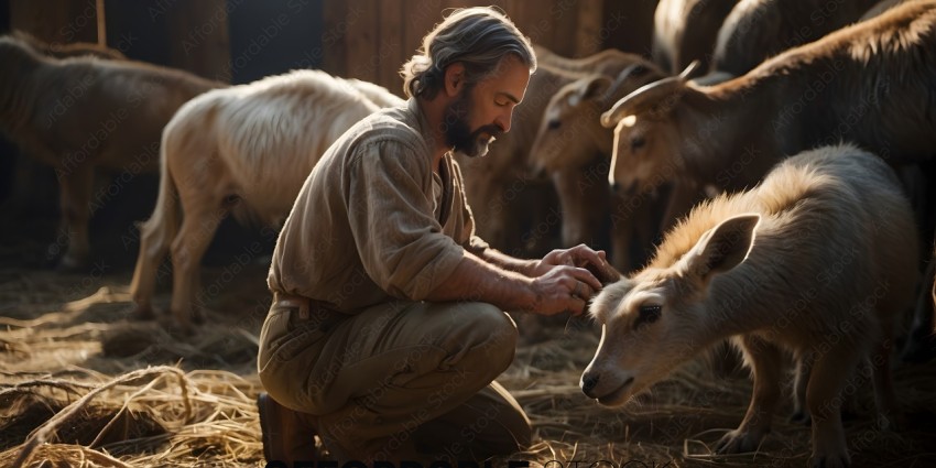 Man petting a goat