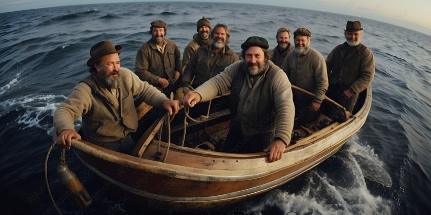 Men in a boat with a rope