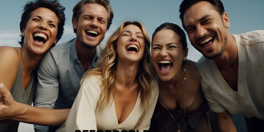 Four people laughing together