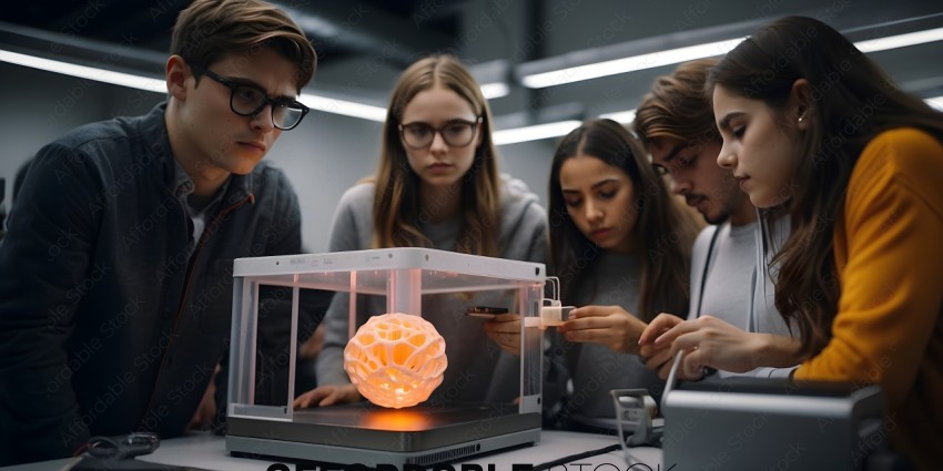 A group of people looking at a 3D printed brain