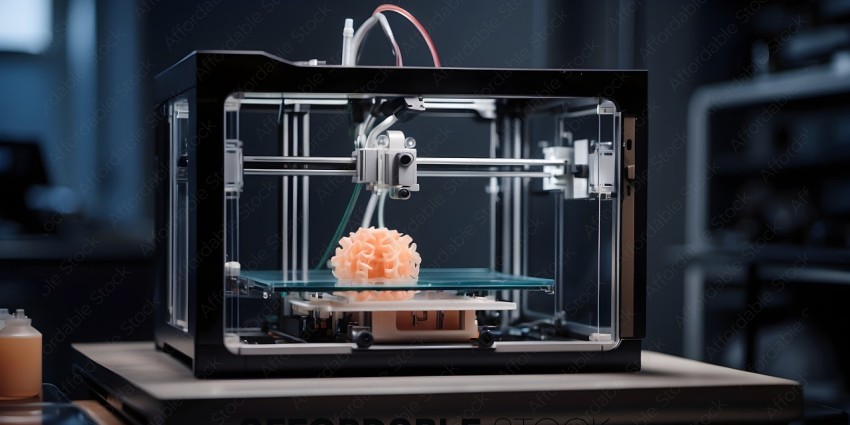 A 3D printer with a white object on a glass plate
