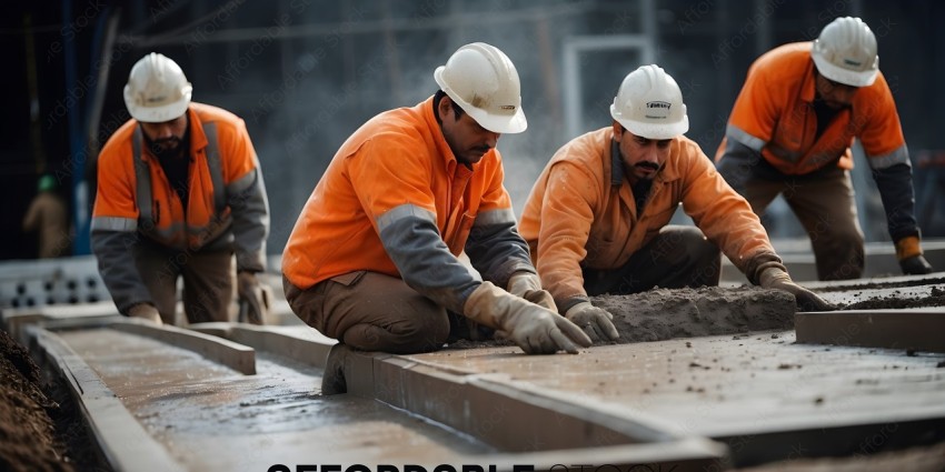 Two men in orange construction uniforms working on a project