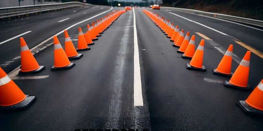 Orange cones lined up on a road