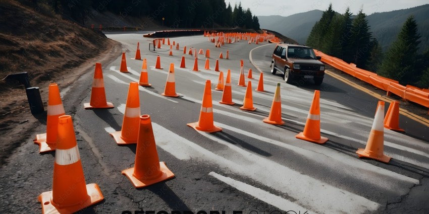 Orange cones on a road