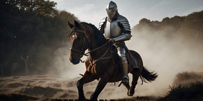 Knight in shining armor riding horse