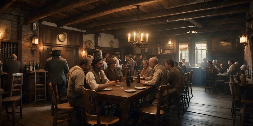 Men and women sitting at a table drinking beer