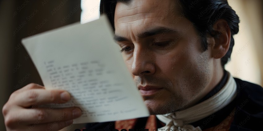 A man reading a letter with a concerned look on his face