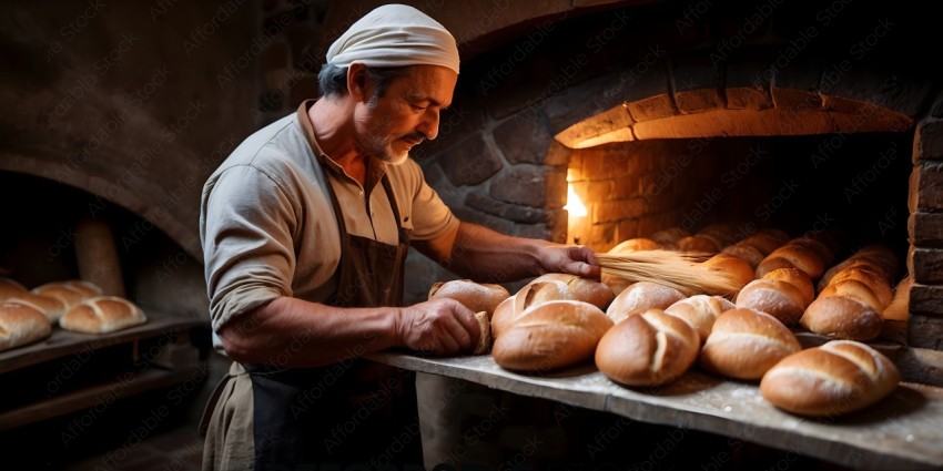 A man in a bakery making bread