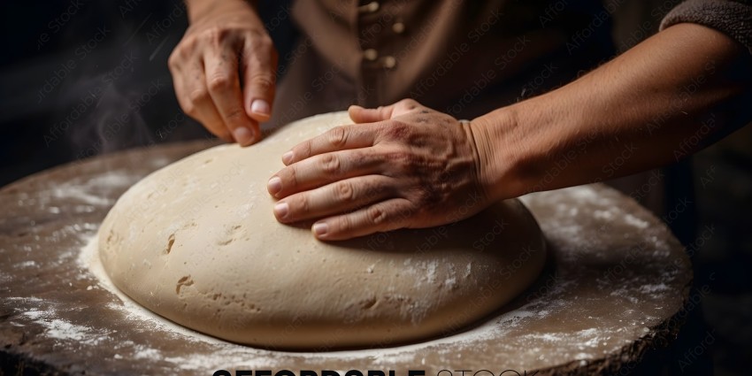 A person is kneading a dough ball