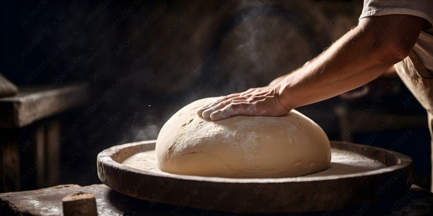 A person's hands are shaping a dough ball