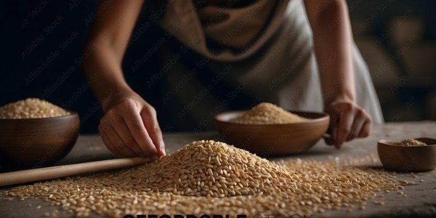 A person is pouring grain into a bowl